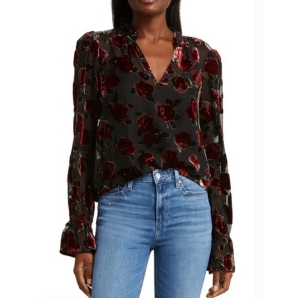 PAIGE Laurin Semi-Sheer Floral Blouse Size XL Burnout Velvet Lined $329